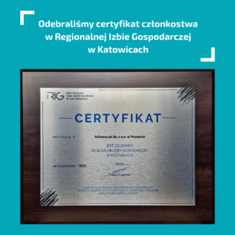 Certyfikat członkostwa w Regionalnej Izbie Gospodarczej w Katowicach